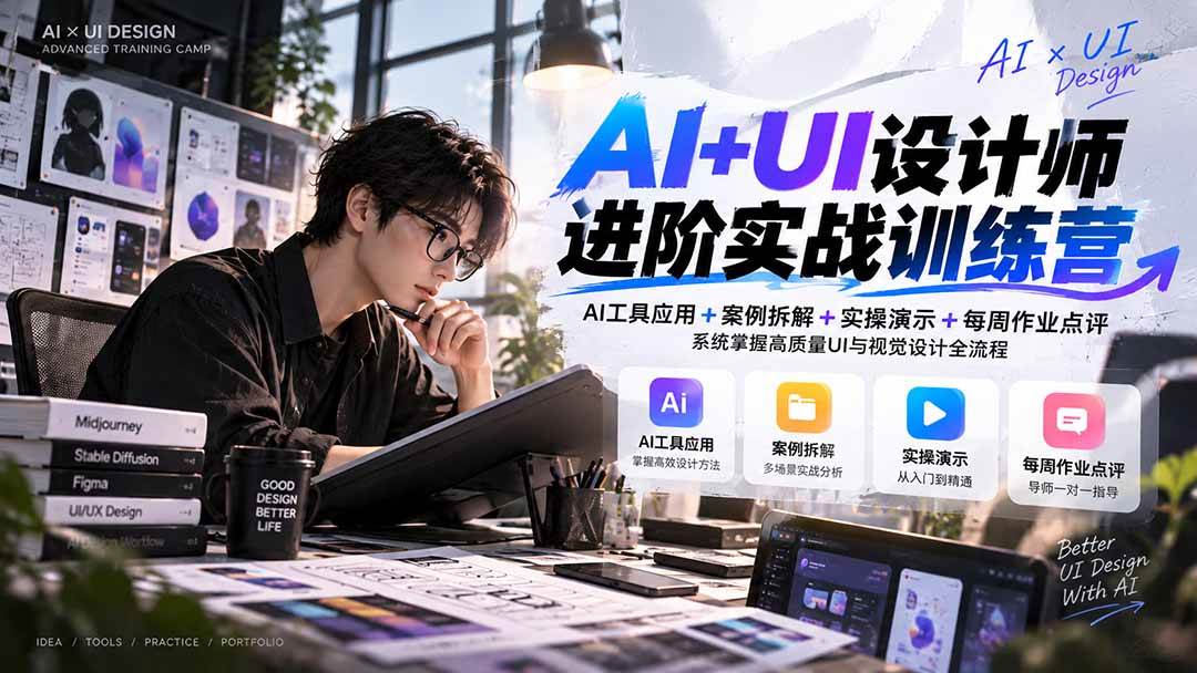 （20905期）【无水印】AI+UI设计师进阶训练营-第4期：AI工具应用+案例拆解+实操演示+作业点评，掌握高质量UI与视觉设计全流程-怪兽网创俱乐部