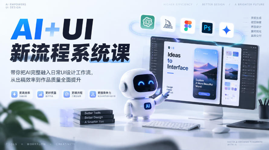 【无水印】AI+UI新流程系统课，带你把AI完整融入日常UI设计工作流，从出稿效率到作品质量全面提升（2026第4期）-多课资源站