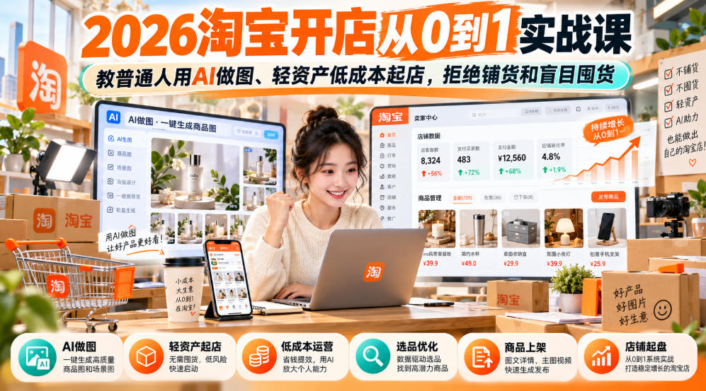 2026淘宝开店从0到1实战课，教普通人用AI做图、轻资产低成本起店，拒绝铺货和盲目囤货-邪修侠 - 演示