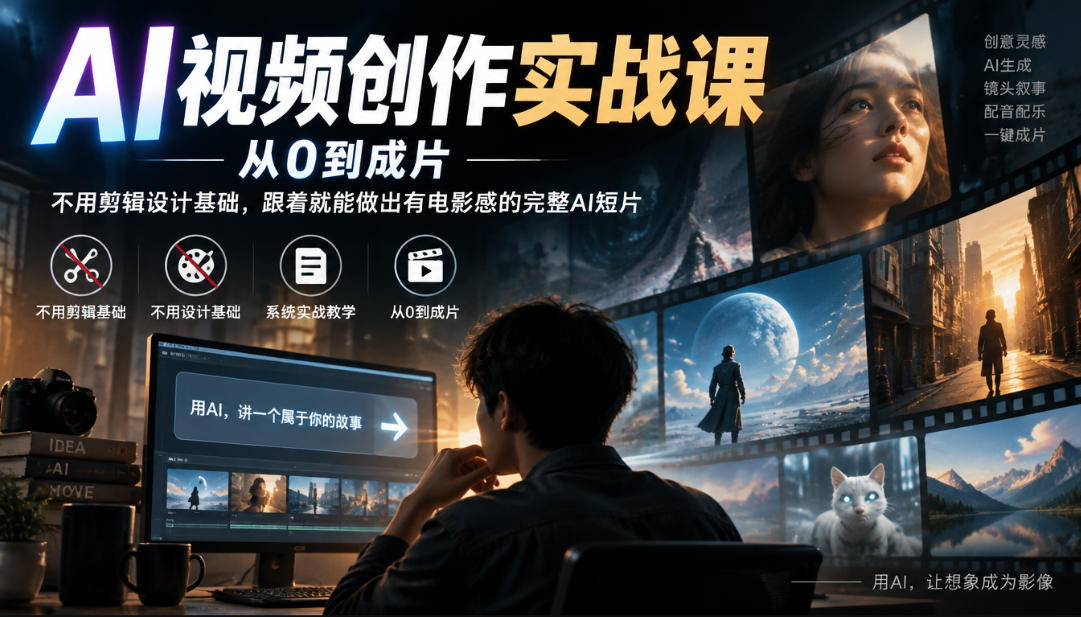 AI视频创作实战课，从0到成片，不用剪辑设计基础，跟着就能做出有电影感的完整AI短片-副业资源网