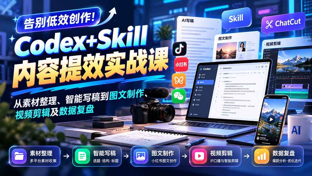 （20915期）【无水印】告别低效创作！Codex+Skill内容提效实战课：从素材整理、智能写稿到图文制作、视频剪辑及数据复盘-邪修侠 - 演示