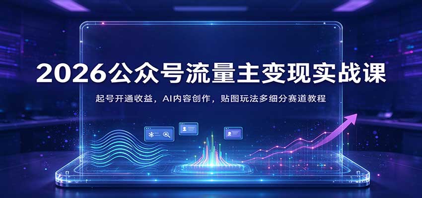 2026公众号流量主变现实战课：起号开通收益，AI内容创作，贴图玩法多细分赛道教程-怪兽网创俱乐部