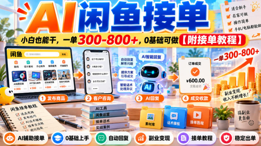 AI闲鱼接单，小白也能干，一单300-800+，0基础可做【附接单教程】-怪兽网创俱乐部