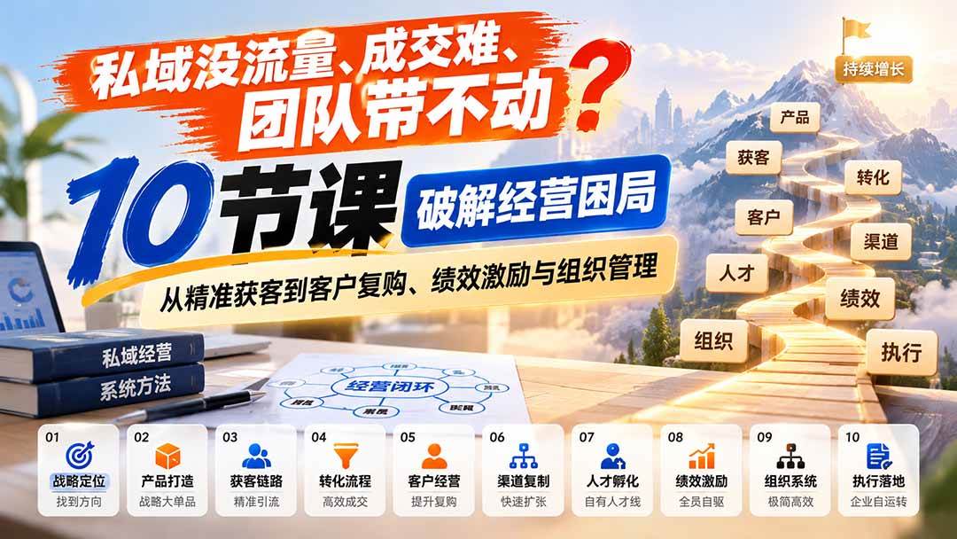 （20931期）私域没流量、成交难、团队带不动？10节课破解经营困局，从精准获客到客户复购、绩效激励与组织管理-邪修侠 - 演示