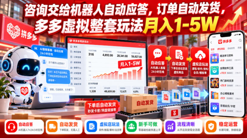咨询交给机器人自动应答，订单自动发货，多多虚拟整套玩法月入1-5W【揭秘】-邪修侠 - 演示