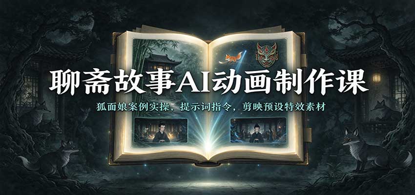 聊斋故事AI动画制作课:狐面娘案例实操,提示词指令,剪映预设特效素材-邪修侠