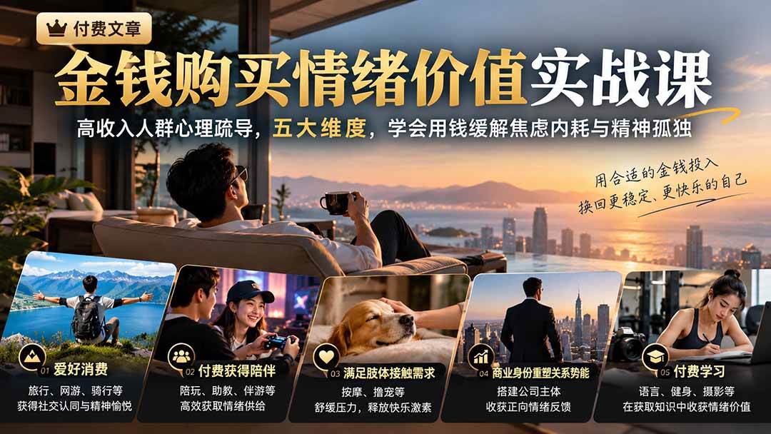 （20941期）付费文章：金钱购买情绪价值实战课｜高收入人群心理疏导，五大维度，学会用钱缓解焦虑内耗与精神孤独-怪兽网创俱乐部
