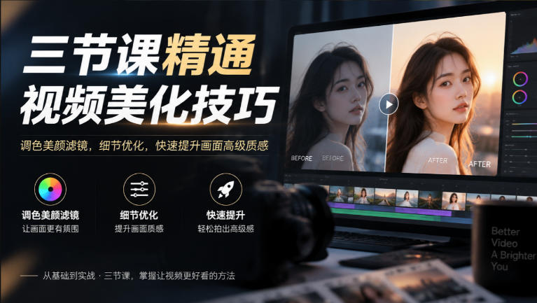三节课精通视频美化技巧｜调色美颜滤镜，细节优化，快速提升画面高级质感-怪兽网创俱乐部