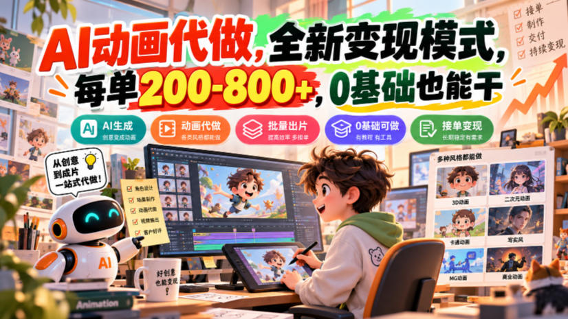 AI动画代做，全新变现模式，每单200-800+，0基础也能干【揭秘】-怪兽网创俱乐部