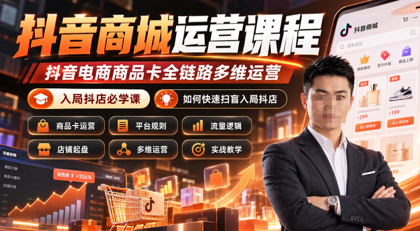 抖音商城运营课程，抖音电商商品卡全链路多维运营，入局抖店必学课， 如何快速扫盲入局抖店(更新26年10月)-怪兽网创俱乐部