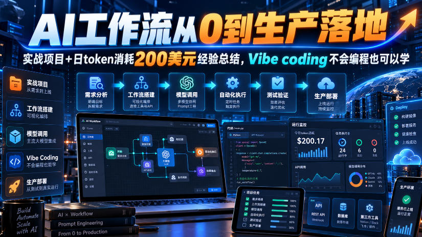 AI工作流从0到生产落地,实战项目+日token消耗200美刀经验总结,Vibe coding不会编程也可以学 AI工作流从0到生产落地,实战项目+日token消耗200美刀经验总结,Vibe coding不会编程也可以学