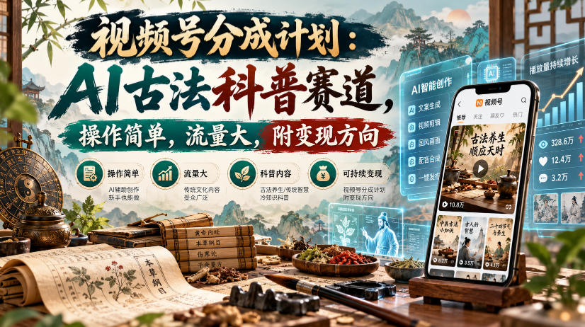 视频号分成计划：AI古法科普赛道，操作简单，流量大，附变现方向-怪兽网创俱乐部