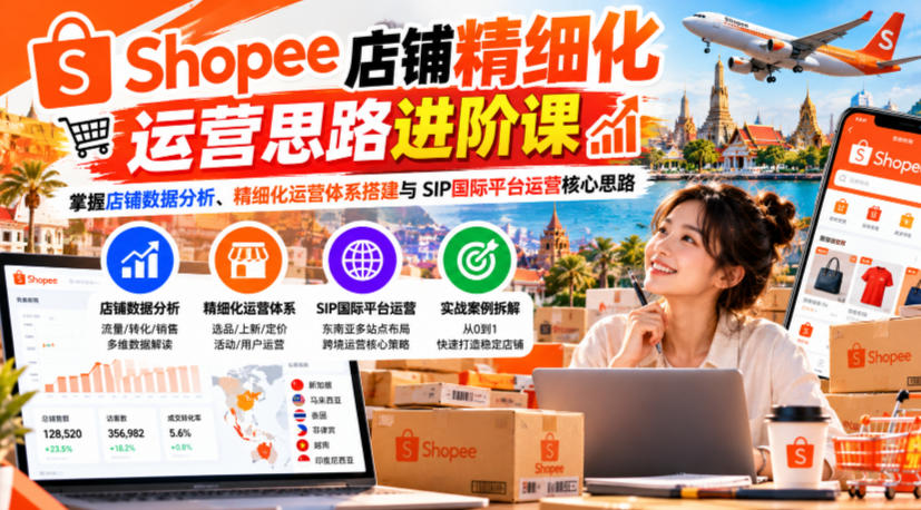 Shopee店铺精细化运营思路进阶课,掌握店铺数据分析、精细化运营体系搭建与SIP国际平台运营核心思路-多课资源站