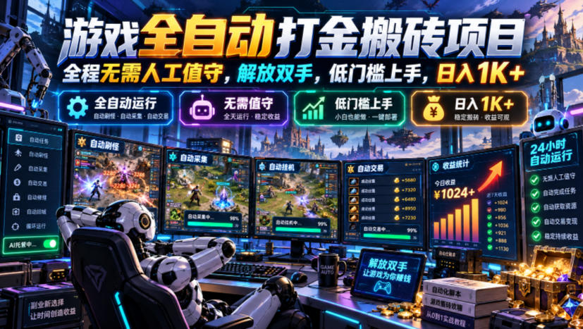 游戏全自动打金搬砖项目，全程无需人工值守，解放双手，低门槛上手，日入1K+【揭秘】-多课资源站
