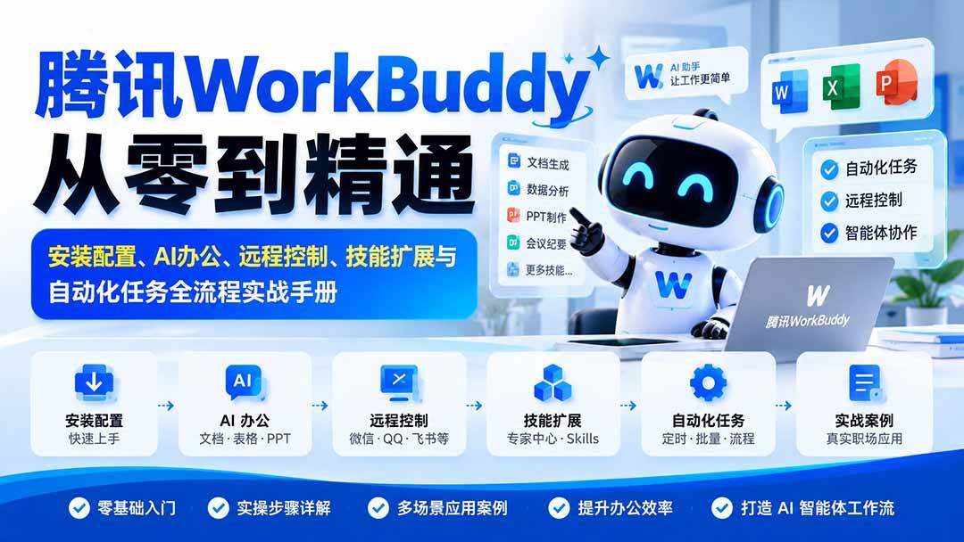 （20977期）腾讯WorkBuddy从零到精通：安装配置、AI办公、远程控制、技能扩展与自动化任务全流程实战手册-怪兽网创俱乐部