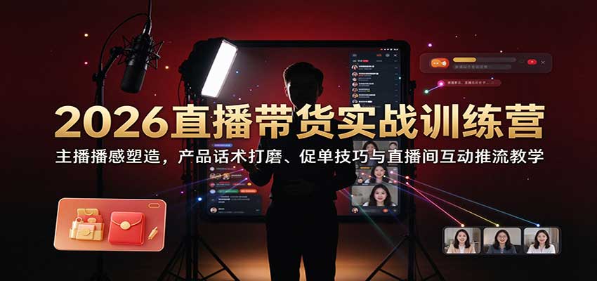 2026直播带货实战训练营：主播播感塑造，产品话术打磨、促单技巧与直播间互动推流教学-怪兽网创俱乐部