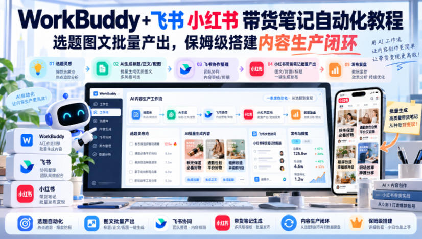 WorkBuddy+飞书小红书带货笔记自动化教程，选题图文批量产出，保姆级搭建内容生产闭环【文档】-怪兽网创俱乐部
