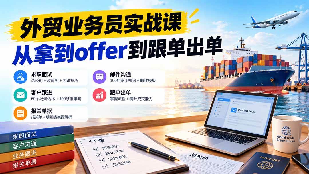 （20963期）外贸业务员从求职到出单实战课：教你筛选优质公司、优化简历、应对面试、客户跟进催单及出口报关操作篇