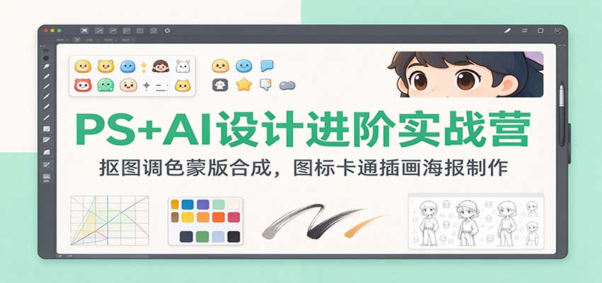 PS+AI设计进阶实战营：抠图调色蒙版合成，图标卡通插画海报制作-怪兽网创俱乐部
