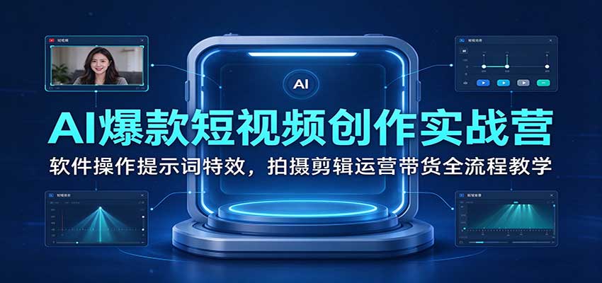 AI爆款短视频创作实战营：软件操作提示词特效，拍摄剪辑运营带货全流程教学-怪兽网创俱乐部