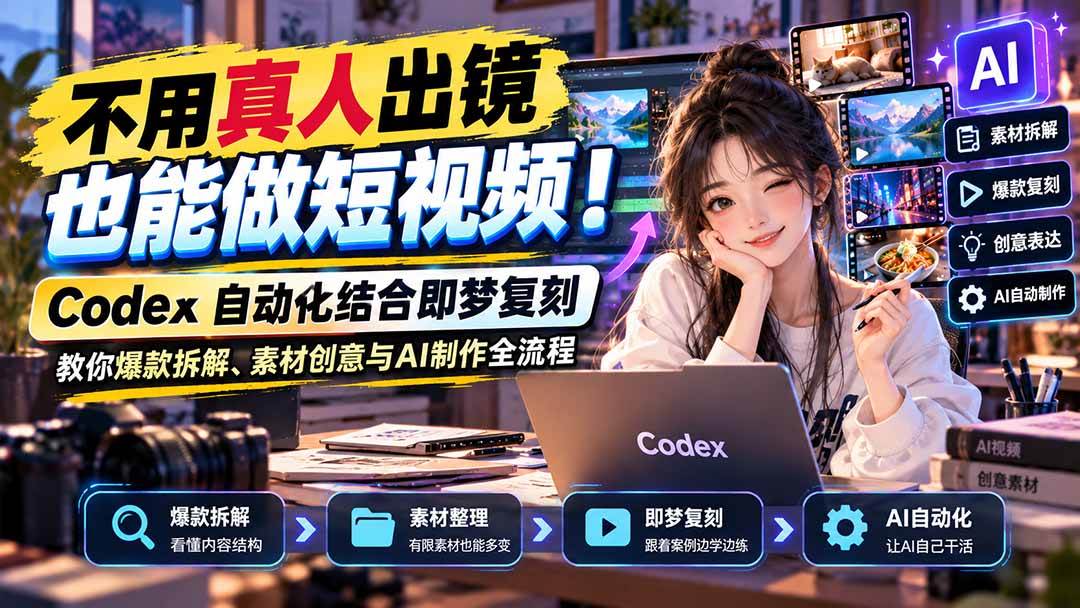 （20988期）不用真人出镜也能做短视频！Codex自动化结合即梦复刻，教你爆款拆解、素材创意与AI制作全流程-怪兽网创俱乐部