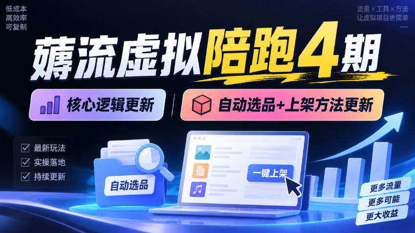 薅流虚拟陪跑4期丨核心逻辑更新丨自动选品+上架方法更新-多课资源站
