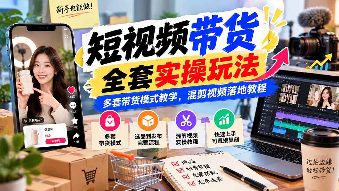 （20991期）【无水印】短视频带货全套实操玩法，多套带货模式教学，混剪视频落地教程-怪兽网创俱乐部