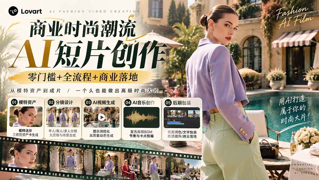 （21000期）从一张模特图到高级时尚广告大片：AI三视图资产、场景合成、电影分镜、动态生成与复古音乐剪辑实战课-网创百晓生
