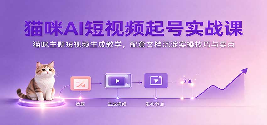 猫咪AI短视频起号实战课：猫咪主题短视频生成教学，配套文档沉淀实操技巧与要点-怪兽网创俱乐部