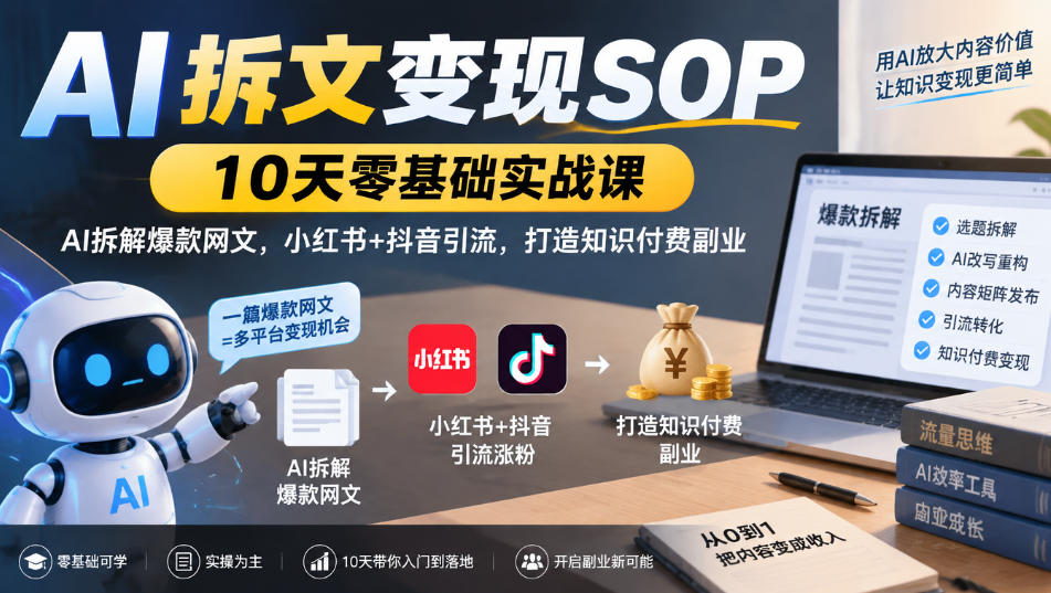 AI拆文变现SOP｜10天零基础实战课，AI拆解爆款网文，小红书+抖音引流，打造知识付费副业-邪修侠 - 演示