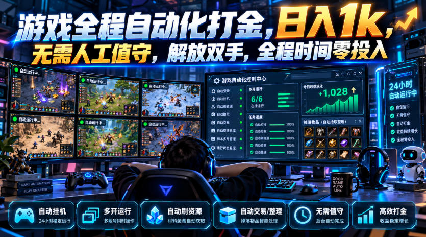 游戏全程自动化打金，日入1k，无需人工值守，解放双手，全程时间零投入【揭秘】-怪兽网创俱乐部