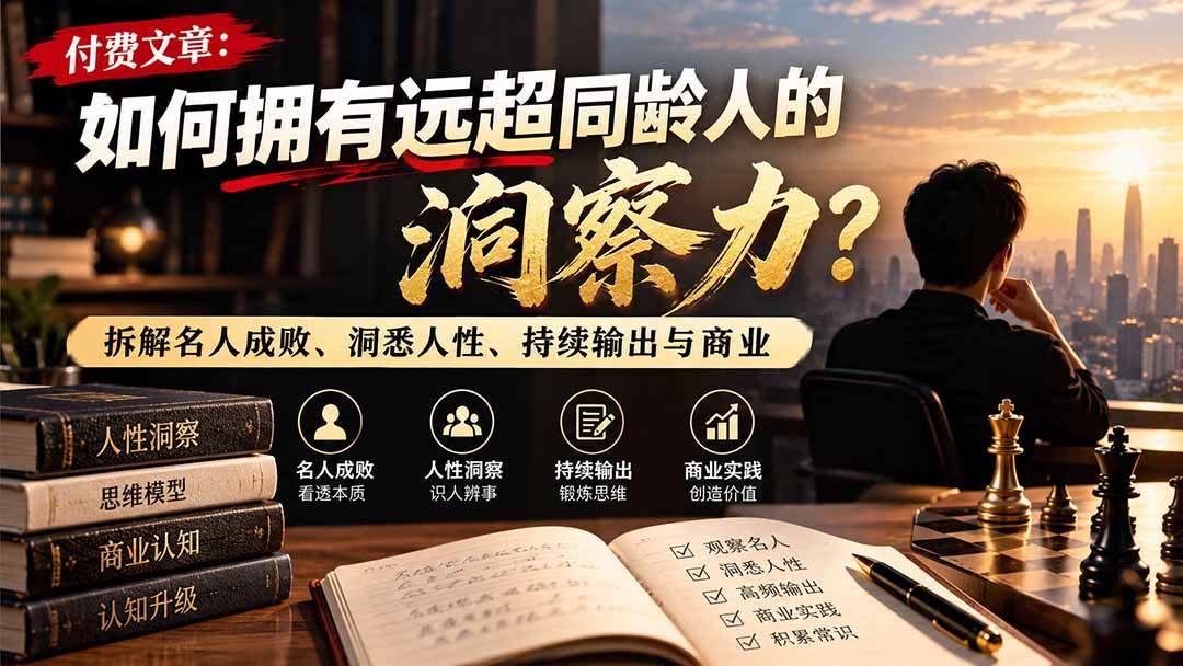 （21025期）付费文章：如何拥有远超同龄人的洞察力？拆解名人成败、洞悉人性、持续输出与商业实践-怪兽网创俱乐部