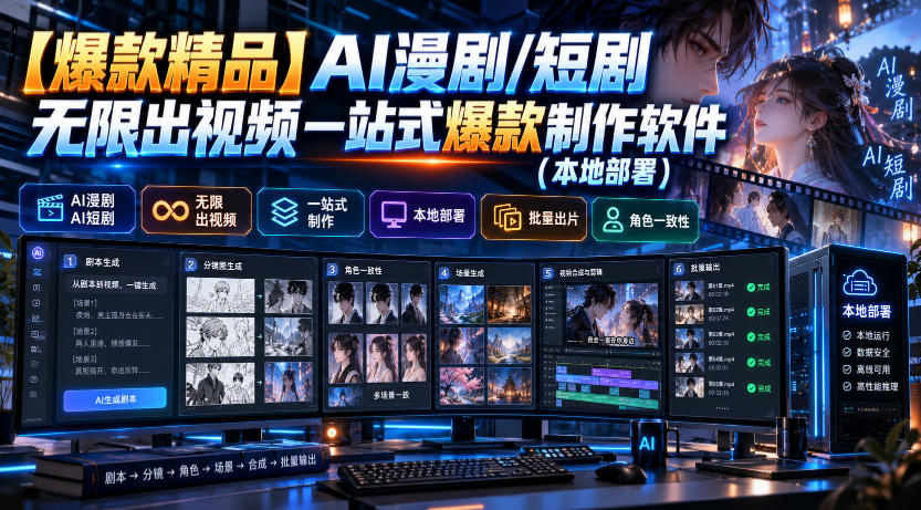 【爆款精品】AI漫剧/短剧无限出视频一站式爆款制作软件（本地部署）-怪兽网创俱乐部