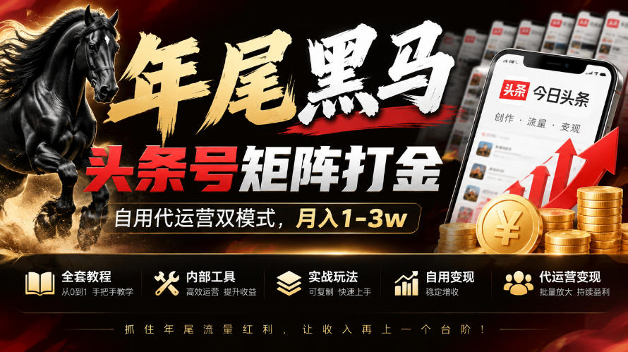 【年尾黑马】头条号矩阵打金,自用代运营双模式,月入1-3w,附全套教程及内部工具【揭秘】-邪修侠