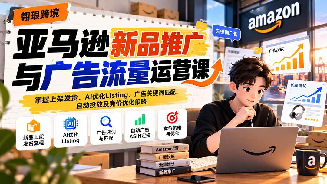 （21036期）亚马逊新品推广与广告流量运营课：掌握上架发货、AI优化Listing、广告关键词匹配、自动投放及竞价优化策略-怪兽网创俱乐部