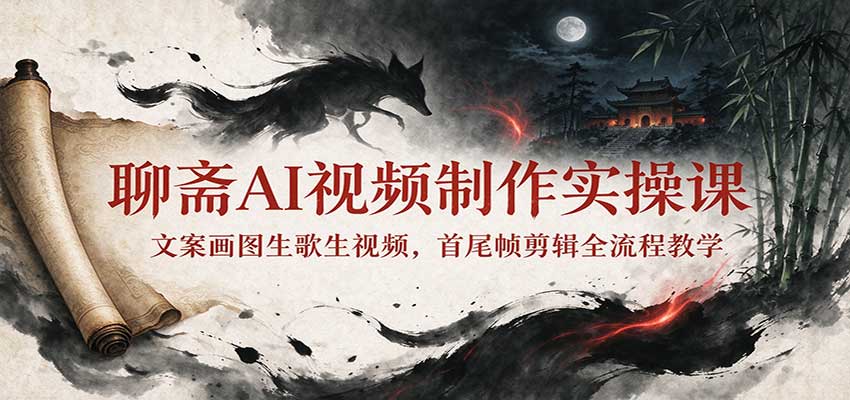 聊斋AI视频制作实操课：文案画图生歌生视频，首尾帧剪辑全流程教学-怪兽网创俱乐部