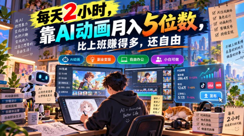 每天2小时，靠AI动画月入5位数，比上班賺得多，还自由-怪兽网创俱乐部