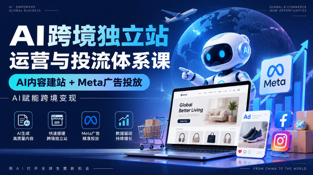 AI跨境独立站运营与投流体系课｜AI内容建站+Meta广告投放，AI赋能跨境变现-多课资源站