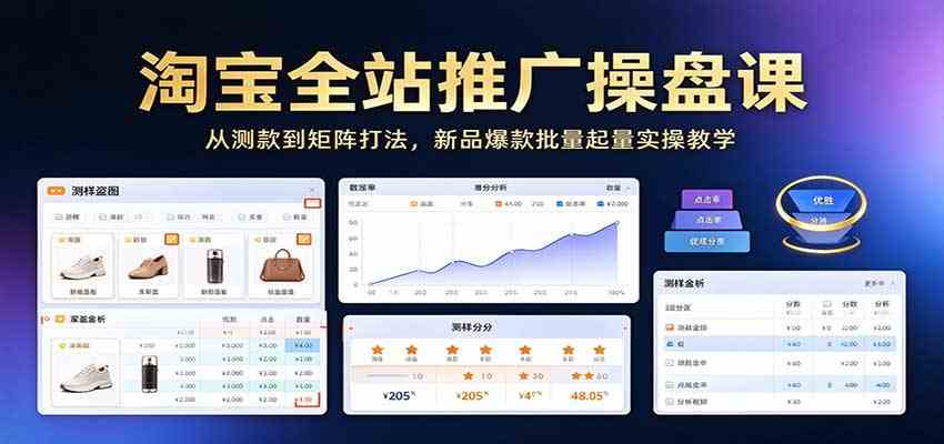 淘宝全站推广操盘课：从测款到矩阵打法，新品爆款批量起量实操教学-怪兽网创俱乐部