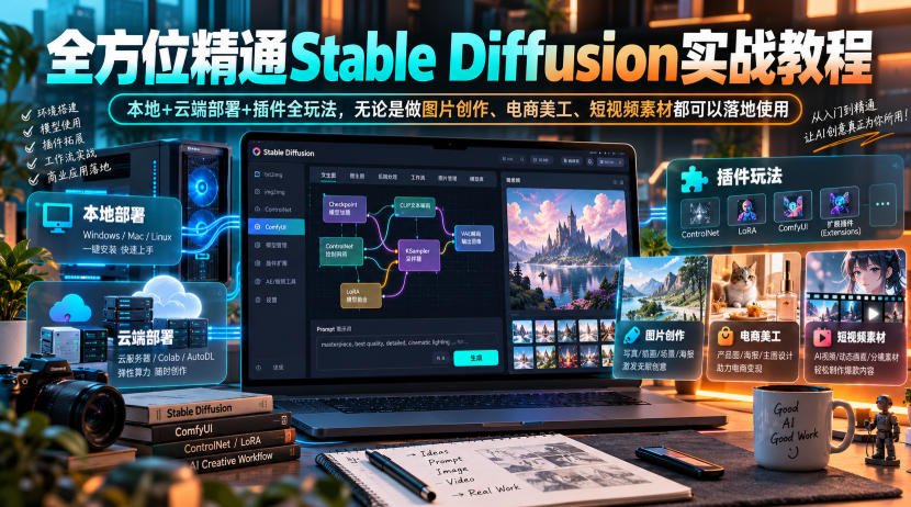 全方位精通Stable Diffusion实战教程｜本地+云端部署+插件全玩法，无论是做图片创作、电商美工、短视频素材都可以落地使用-邪修侠
