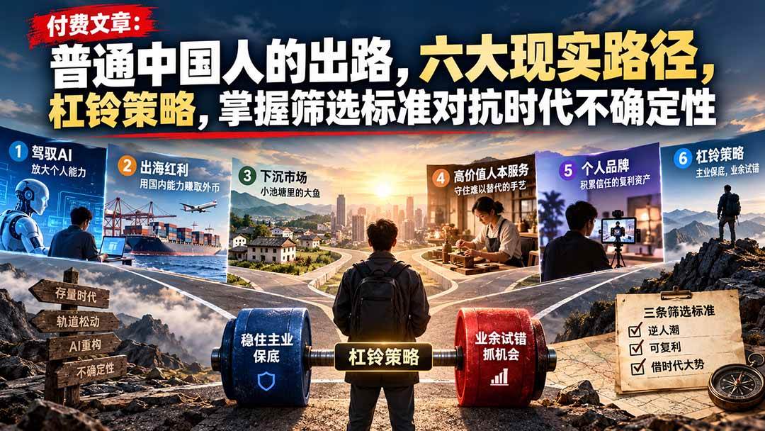 （21058期）付费文章：普通中国人的出路，六大现实路径，杠铃策略，掌握筛选标准对抗时代不确定性-怪兽网创俱乐部