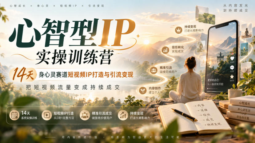 心智型IP实操训练营|14天身心灵赛道短视频IP打造与引流变现,把短视频流量变成持续成交-多课资源站
