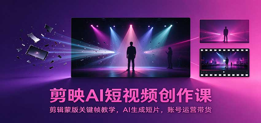 剪映AI短视频创作课：剪辑蒙版关键帧教学，AI生成短片，账号运营带货-怪兽网创俱乐部