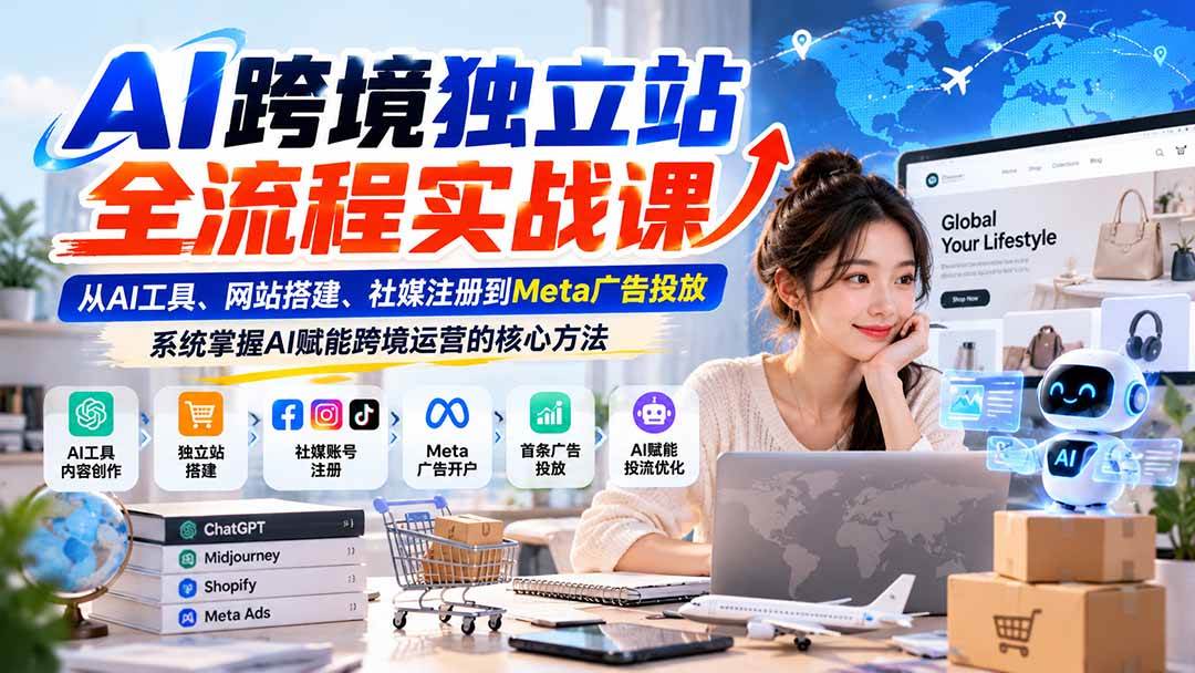 （21056期）AI跨境独立站全流程实战课：从AI工具、网站搭建、社媒注册到Meta广告投放，系统掌握AI赋能跨境运营的核心方法