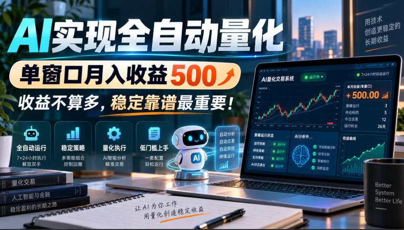 AI实现全自动量化,单窗口月入收益500,收益不算多,稳定靠谱最重要!【揭秘】-多课资源站