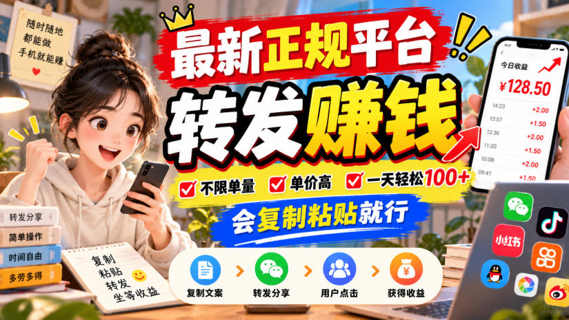 最新正规平台，转发賺钱，不限单量，单价高，一天轻松100+，会复制粘贴就行【揭秘】-邪修侠 - 演示