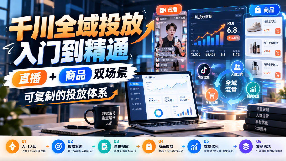 千川全域投放入门到精通，直播+商品双场景，可复制的投放体系-怪兽网创俱乐部