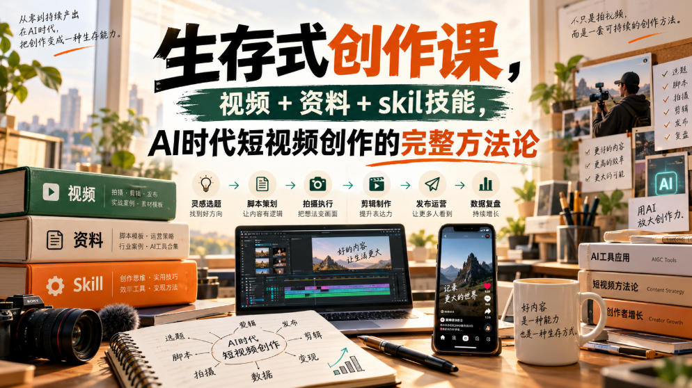 生存式创作课，视频+资料+skil技能，ai时代短视频创作的完整方法论-怪兽网创俱乐部