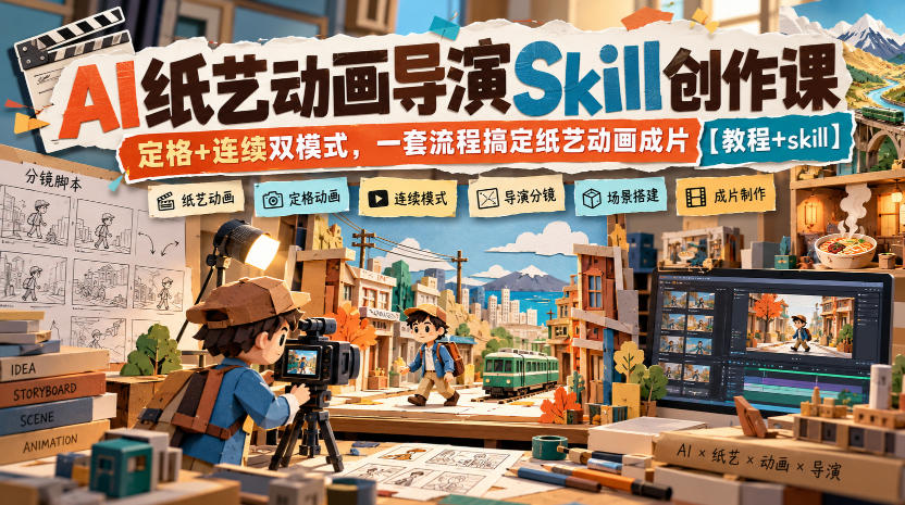 AI纸艺动画导演Skill创作课｜定格+连续双模式，一套流程搞定纸艺动画成片【教程+skill】-怪兽网创俱乐部