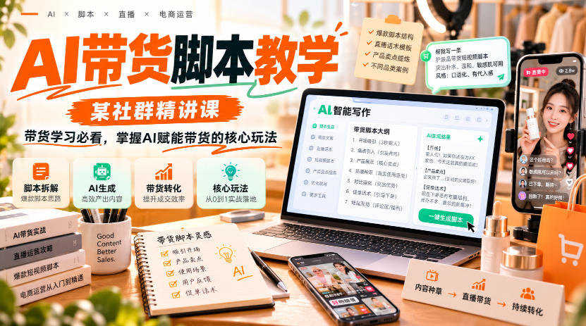 AI带货脚本教学，某社群精讲课，带货学习必看，掌握AI赋能带货的核心玩法-怪兽网创俱乐部